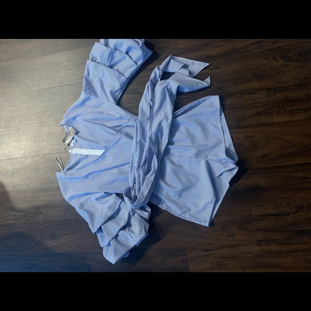 Blue and white striped romper - hidden zipper closure in back- size medium
